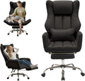 Ergonomic Cross Legged Office Chair with Footrest,Big and Tall Leather Executive Chair with Reversible Armrest,Lumbar Pillow and Wheels,155° Reclining Computer Wide Desk Chair for Home,Office (Black)