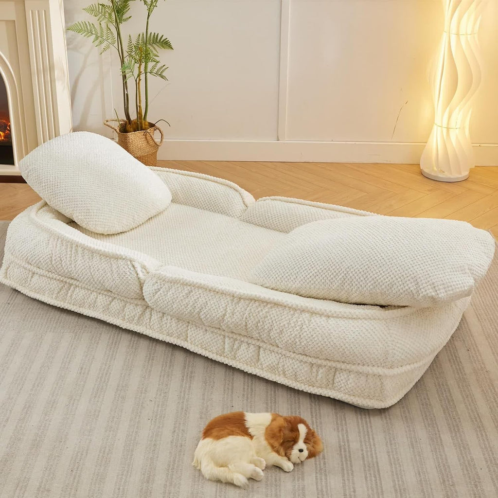 UYPYOOE Folding Floor Chair with Back Support - 5 Adjustable Positions, Plush Gaming & Meditation Chair for Lazy Boys, Beige