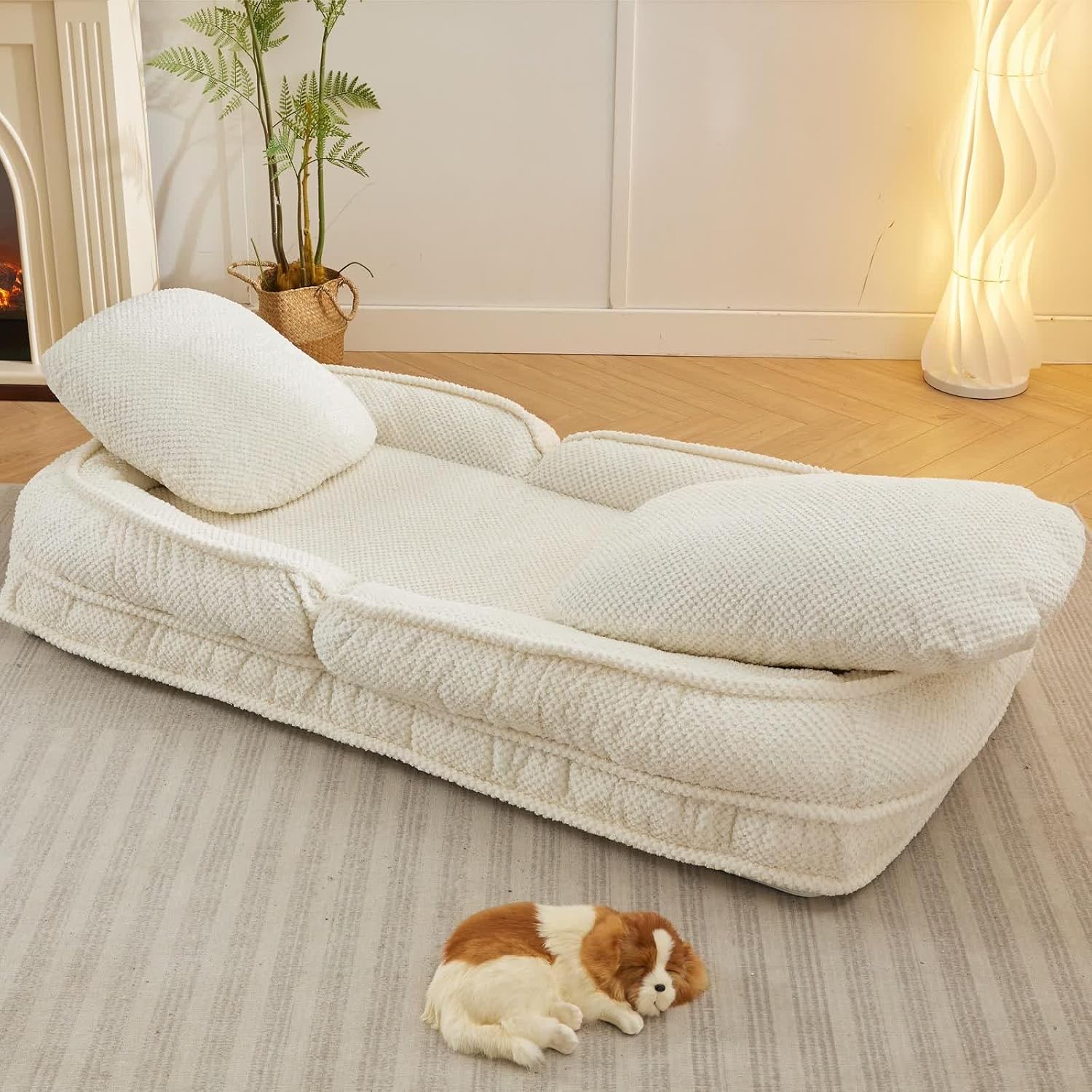 UYPYOOE Folding Floor Chair with Back Support - 5 Adjustable Positions, Plush Gaming & Meditation Chair for Lazy Boys, Beige