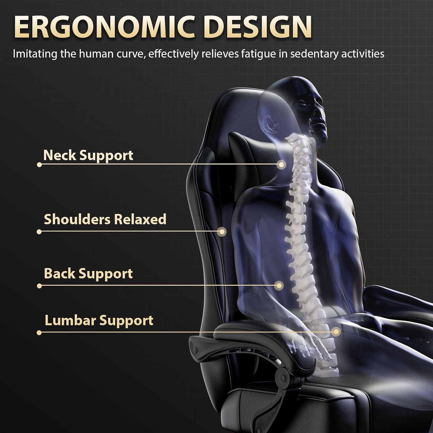 Ergonomic Gaming Chair, Video Game Chair with Pocket Spring Cushion and Footrest, Height Adjustable Computer Chair with Swivel Seat and Headrest (Black)