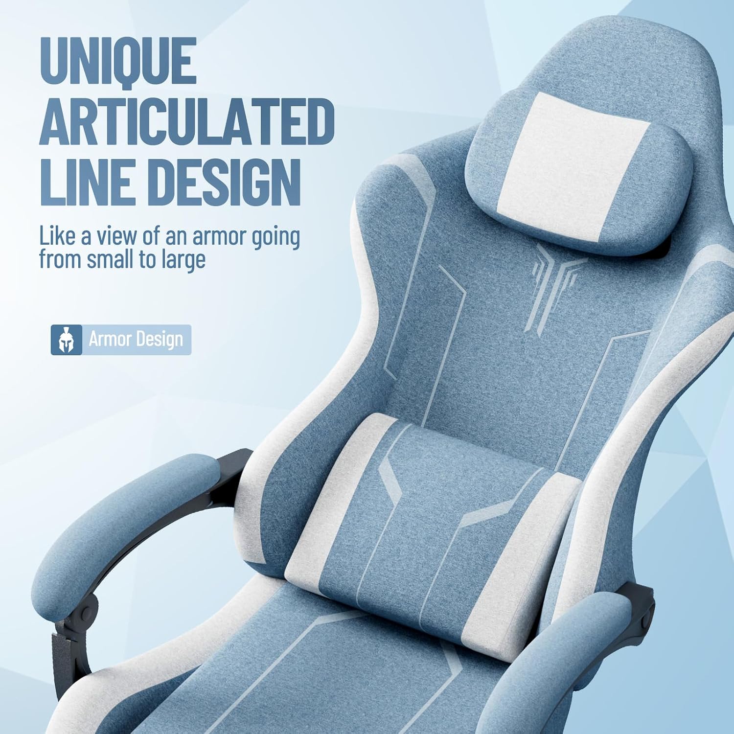 Soontrans Blue Gaming Chair, Fabric Ergonomic Computer Chair with Footrest and Linkage Armrest for Adult, High Back Office Game Chair with Massage Lumbar Support