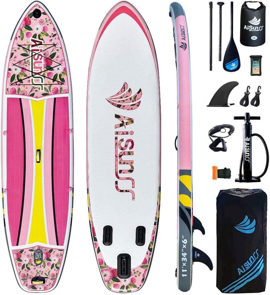 Inflatable Paddle Board for Adult, Paddle Board for All Skill Levels, Wide SUP Board with Primium Accessories Include SUP Carry Bag, Hand Pump& 10L Waterproof Bag