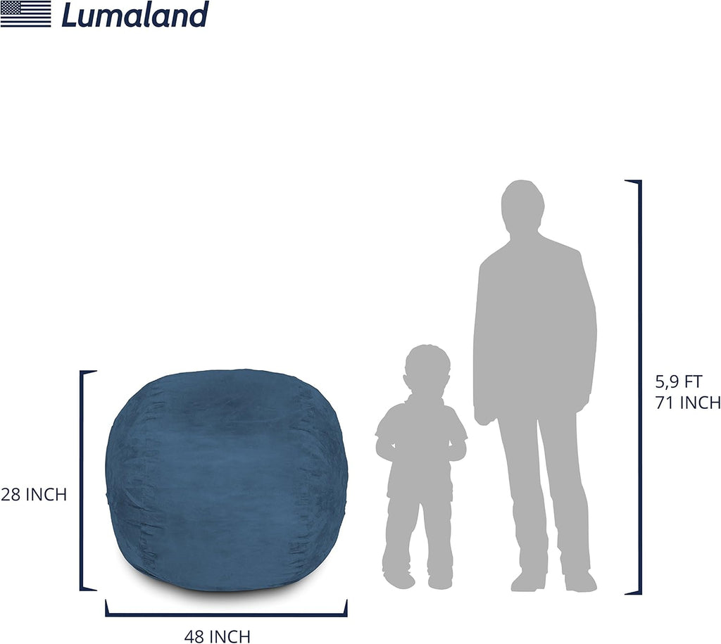Lumaland Luxurious 4ft Bean Bag Chair with Microsuede Cover - Ultra Soft, Foam Filling, Washable Medium Bean Bag Sofa for Kids, Teenagers, Adults, Pets - Sack Chair for Dorm, Kid's Room - Navy Blue