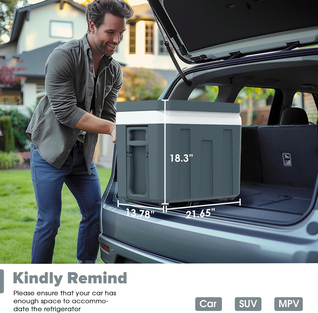 Kikihuose 12V Electric Cooler & Warmer 48 Qt (45L) Car Refrigerator with Wheels Handle, Portable Thermoelectric Fridge for Travel Camping Vehicles Truck RV Road Trips, 12V DC & 110V AC Home