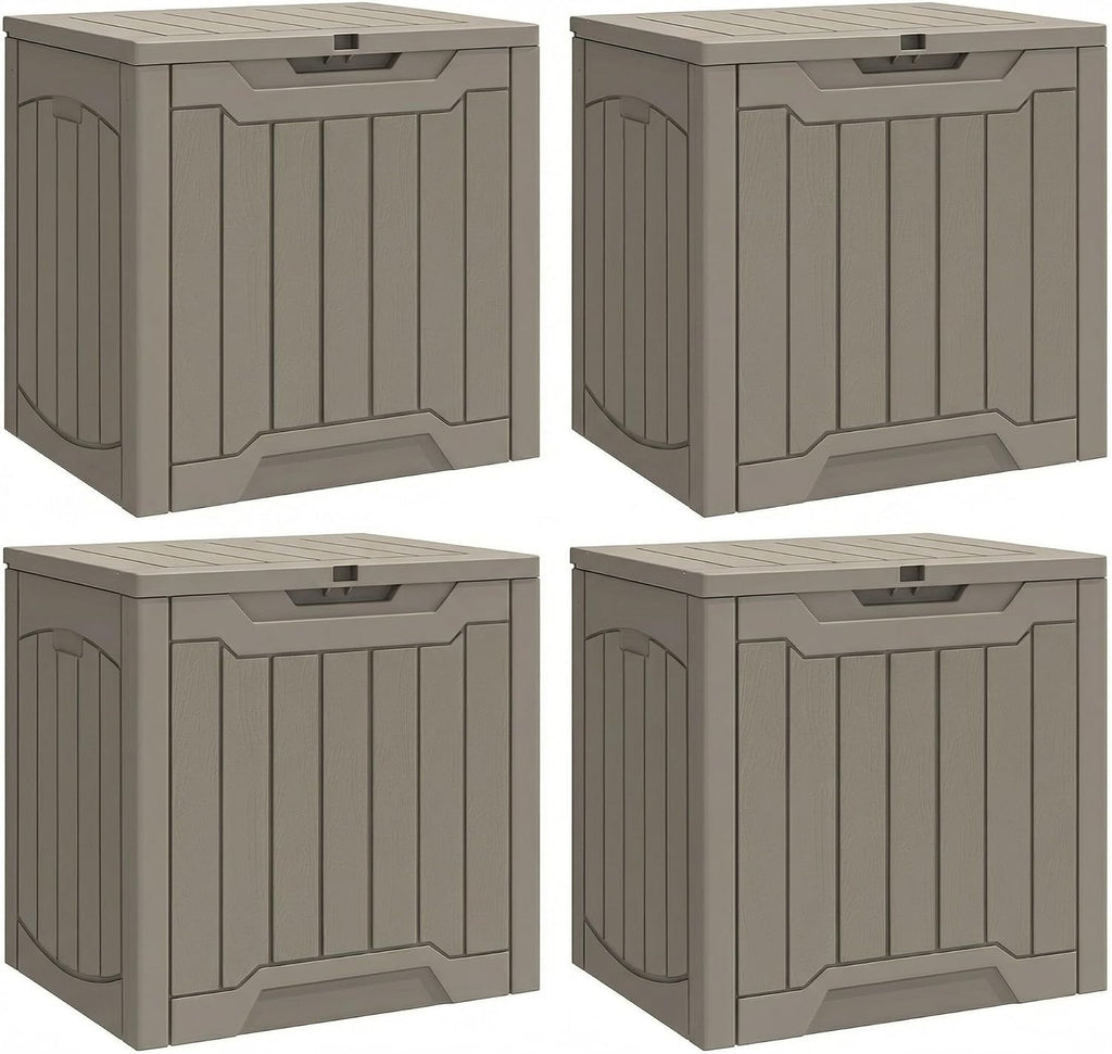 YITAHOME 31 Gallon Deck Boxes Set of 4, Lockable Outdoor Storage Bins for Patio Cushions, Garden Tools, Weather-Resistant Resin Storage Solution, Taupe