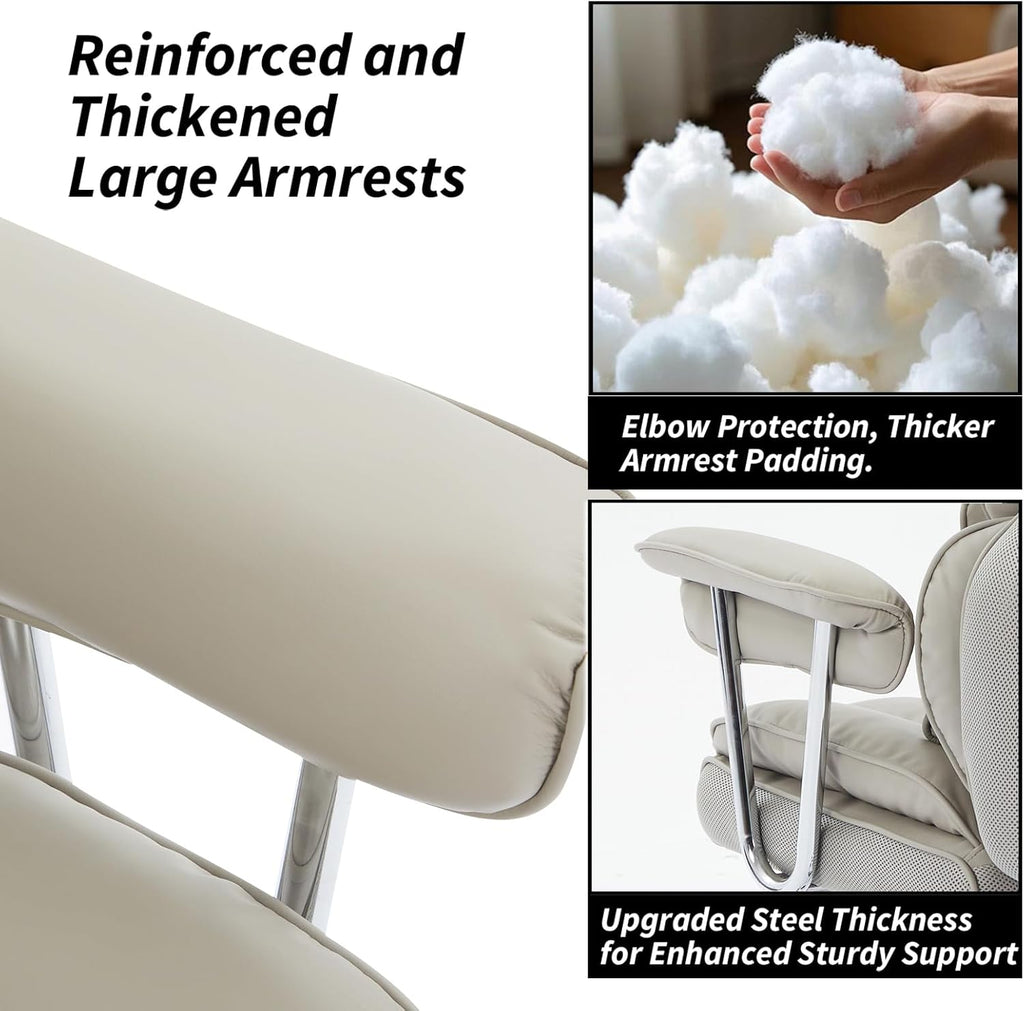 Efomao Big and Tall Office Chair 400lbs – High Back Executive Chair with Swivel Base, PU Leather Upholstery, Lumbar Pillow, Padded Armrests, and Rolling Wheels，Grey Computer Chair