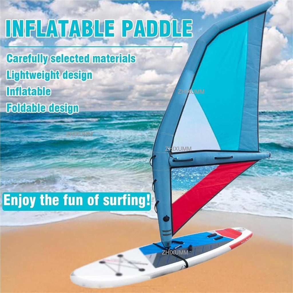 Sup Professional Inflatable Paddle Board, Inflatable Sail Professional, 435 X 188 Cm Windsurfing Kites, Oxford Cloth + Pvc Blue And Red Inflatable Wing, 360° Rotatable Base And Visualization Window