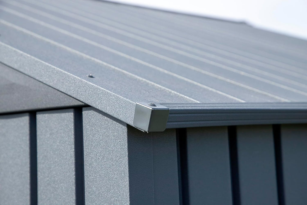 Arrow Shed Elite 8' x 6' Tall Outdoor Steel Storage Shed with High Gable and Lockable Doors Storage Building, Anthracite