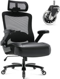 Big and Tall Office Chair 600lbs with 3D Flip Arms Adjustable Headrest - Heavy Duty Large Wheels Executive Computer Desk Chair, Ergonomic Lumbar Support Mesh High Back Plus Size Chair for Adults