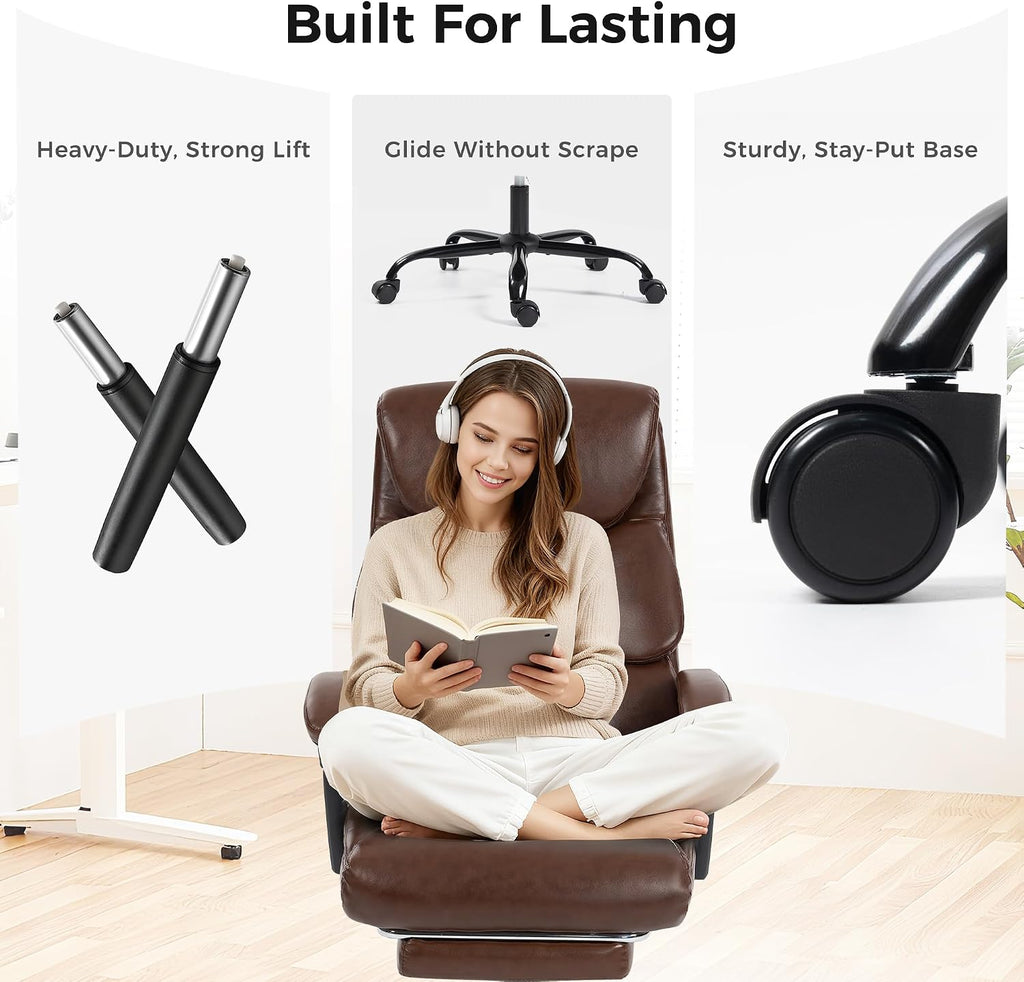 Office Chair, Executive High Back Leather Home Office Desk Chair with Footrest & Lumbar Support - Ergonomic Reclining Comfortable Wide Swivel Rolling Gaming Computer Chair 90-135° Adjustable Tilt Lock