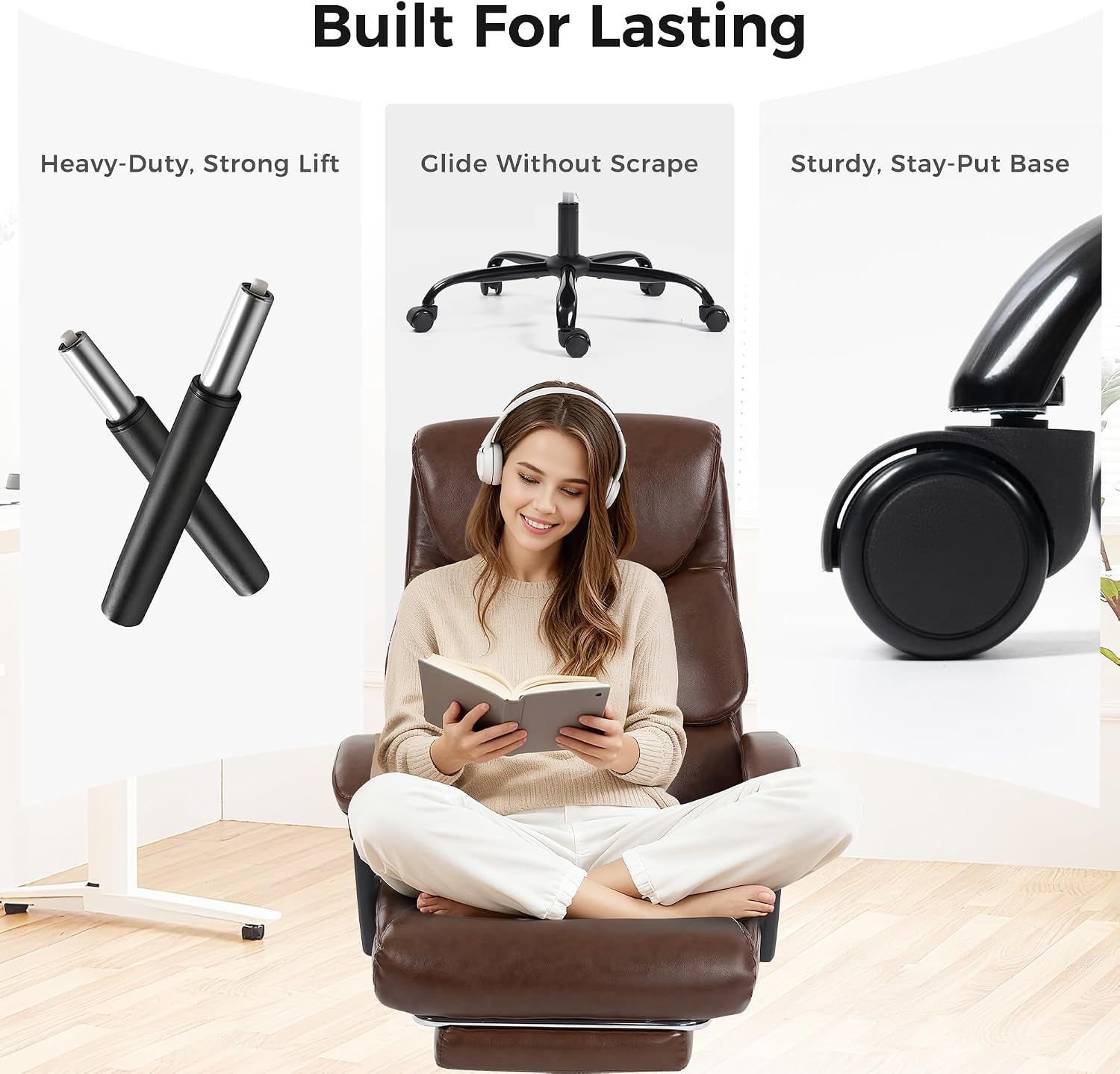 Office Chair, Executive High Back Leather Home Office Desk Chair with Footrest & Lumbar Support - Ergonomic Reclining Comfortable Wide Swivel Rolling Gaming Computer Chair 90-135° Adjustable Tilt Lock