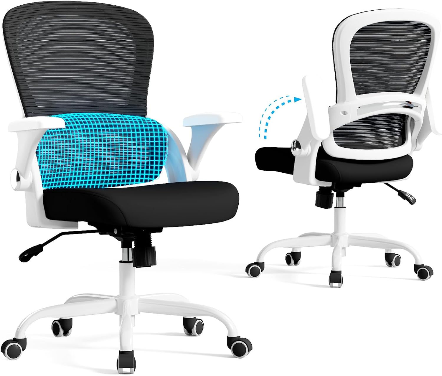 TRALT Office Chair - Ergonomic Office Chair with Back Support, Home Office Desk Chairs, 330lbs Wide Seat Big and Tall Office Chairs, Comfy Desk Chair for Work, Study, Office, Gaming (White Black)