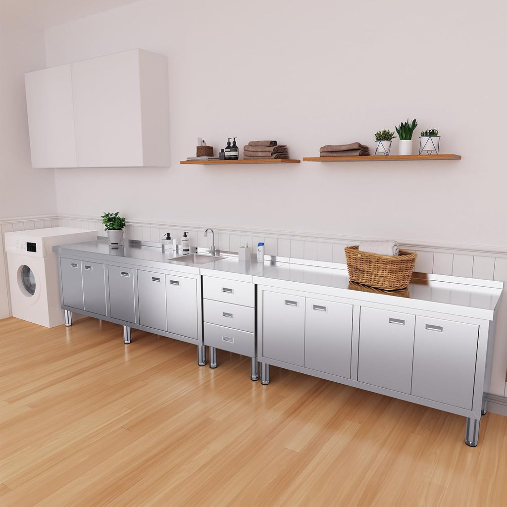 WWK Outdoor Kitchen Drawer, Stainless Steel Kitchen Cabinet with Drawers, Triple Access BBQ Drawers for Outdoor, Commercial Restaurant, Garage, 20.87' D x 19.68' W x 35.43' H