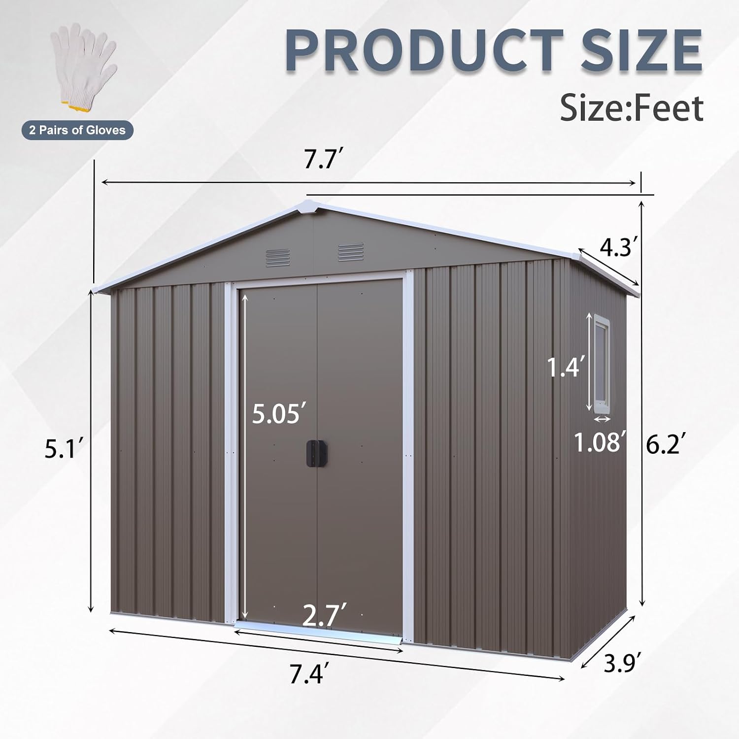 KEIKI 8x4 FT Outdoor Metal Storage Shed with Peaked Roof,Vents,Window and Metal Foundation for Garden Yard Lawn