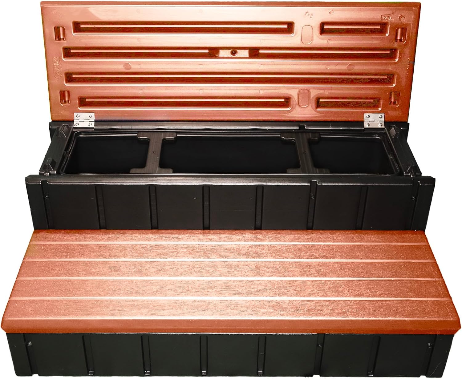 Confer Plastics Two Tier 36' Wide Storage Hot Tub Step: Durable, Multi-Functional, Non-Skid Spa Steps, Easy Installation, Sturdy, Long Lasting Upgrade to Your Space. Proudly Made in USA. - Redwood