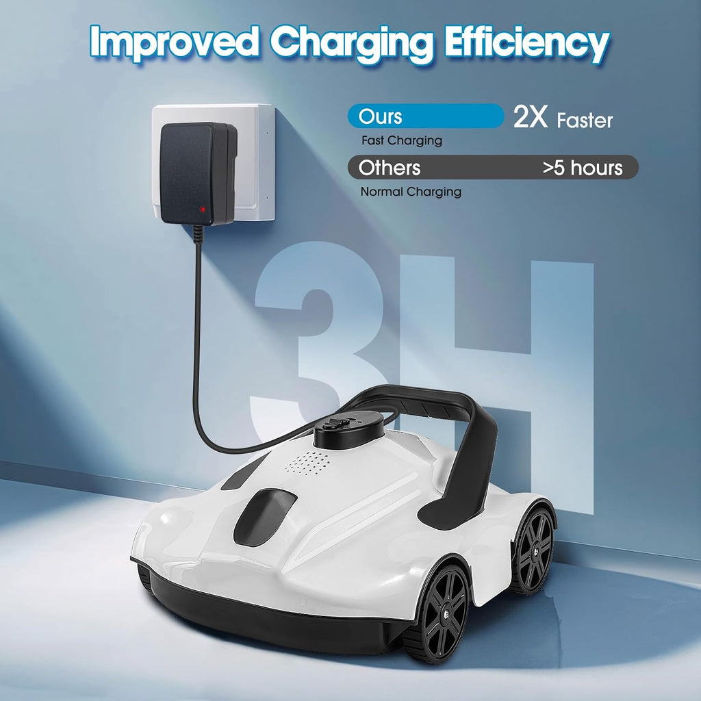 Robotic Pool Cleaner,Up to 1076 Sq.ft,Lasts 130 Mins,SYANSPAN Cordless Pool Vacuum for Above Ground Pool,Powerful Suction Dual-Drive Motors,Pool Robot Vacuum Self-Parking Technology (120mins)