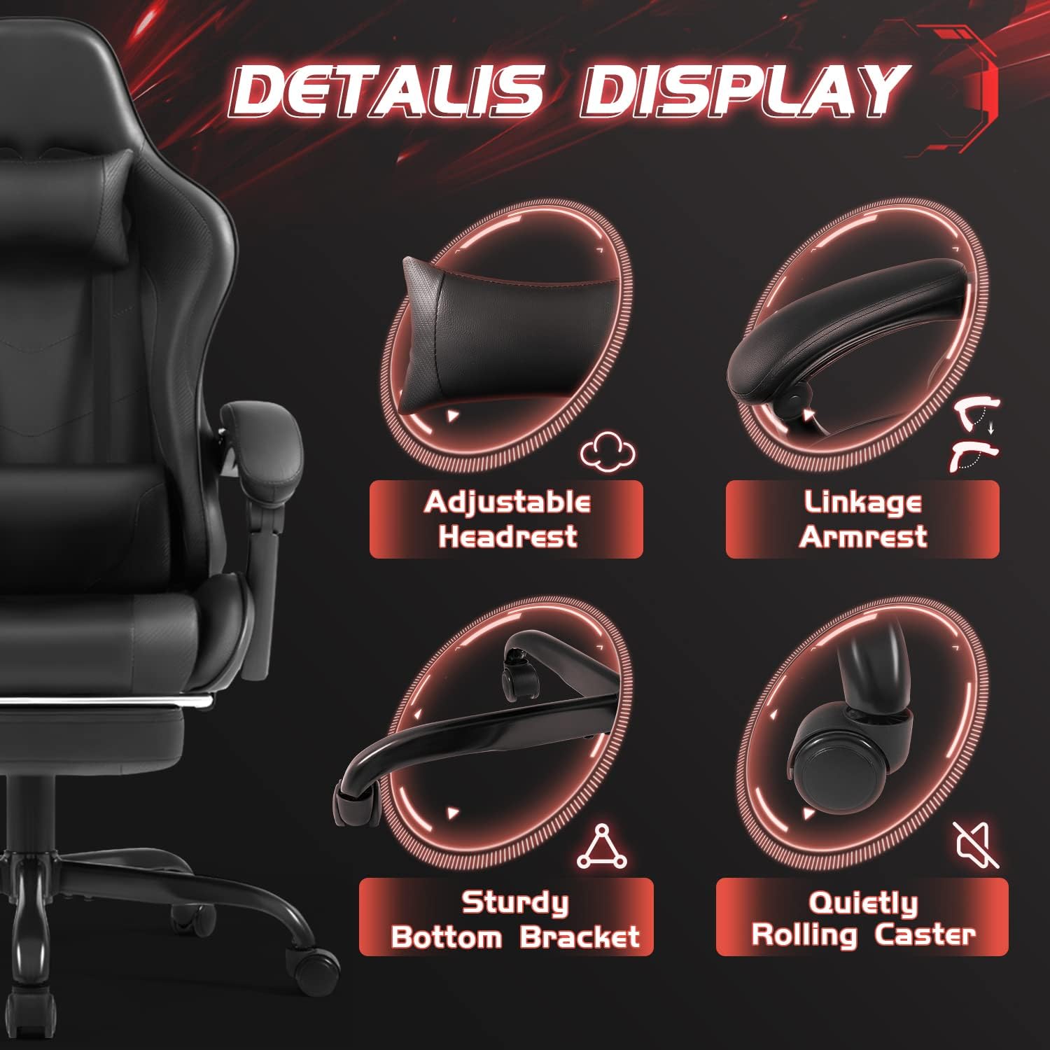 Shahoo Gaming Chair, Video Gaming Chair with Footrest and Lumbar Support, Ergonomic Computer Chairs with 360° Swivel and Height Adjustable, Spin Chair with Headrest for Home Office, Study Room (Black)