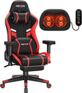 Douxlife 3D Kneading Massage Gaming Chair with Footrest, 400lbs Heavy Duty PC Computer Desk Chair for Adults, Adjustable 2D Armrests, Ergonomic 175° Recline & Optional Heat, Black&Red