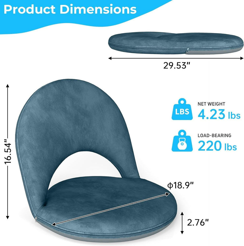 2Pcs Floor Chair, 5-Position Foldable Floor Chair for Kids with Adjustable Back, Soft Sponge & Velvetean Cover, for Adults and Kids, Indoor Outdoor Use, Meditation, Gaming, Camping(Blue)