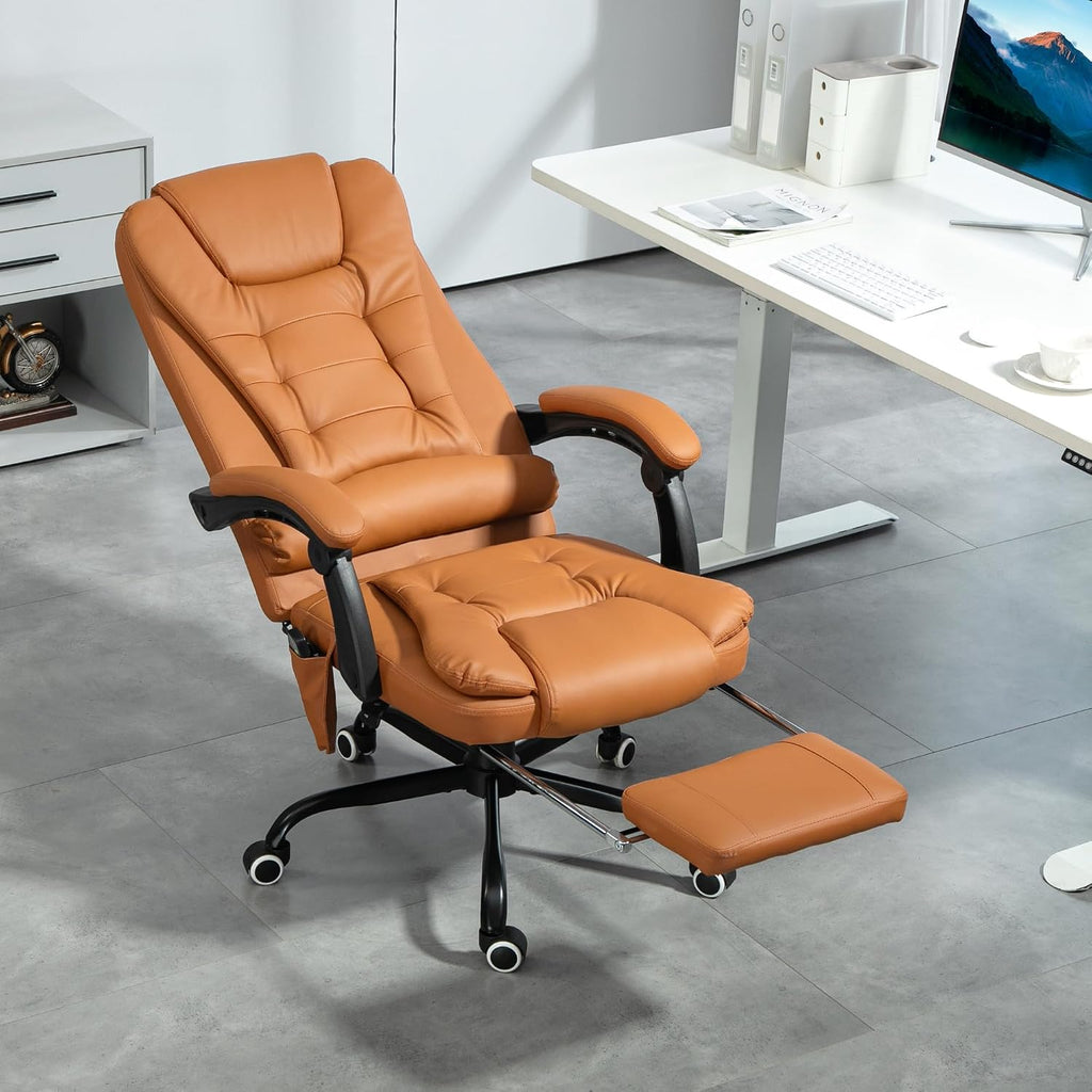 Vinsetto 7-Point Vibrating Massage Office Chair, High Back Computer Chair with Lumbar Support, Footrest, Reclining Back, Adjustable Height, Light Brown