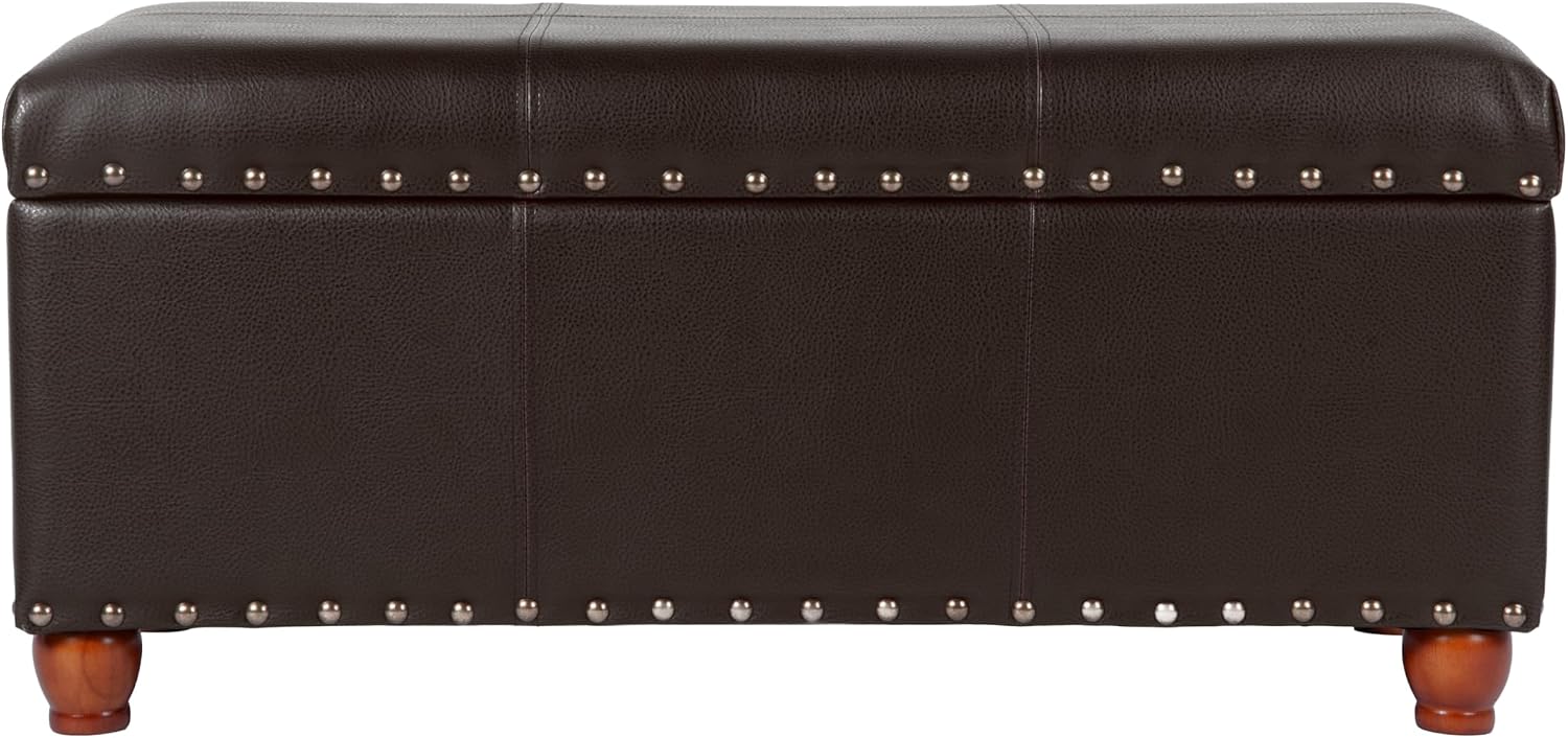 HomePop Espresso Faux Leather Storage Cocktail Bench with Nailhead Trim