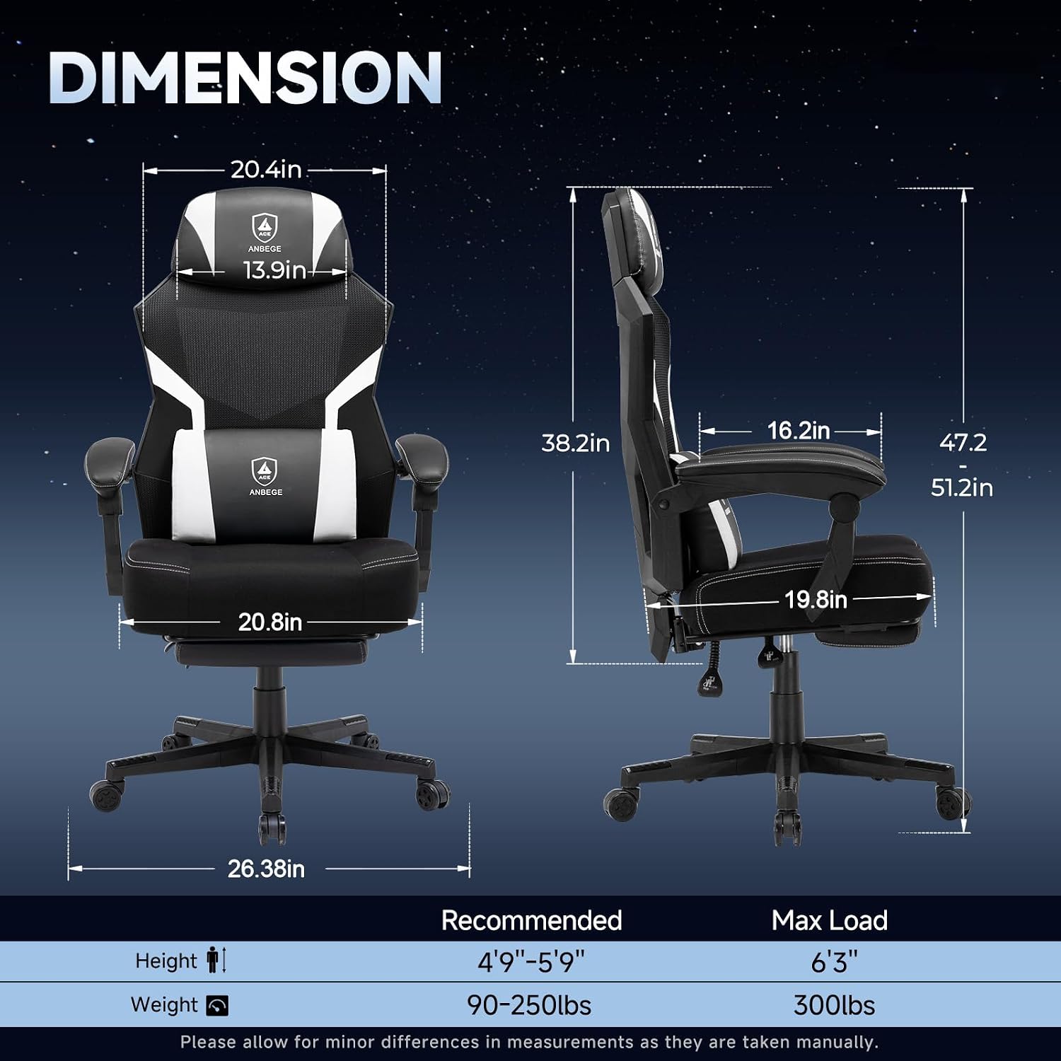 Ergonomic Mesh Video Gaming Chair with Footrest, Height Adjustable Computer Chair with Lumbar Support, High-Back Breathable Reclining Swivel Chair for Adults Home Office & Work (White)