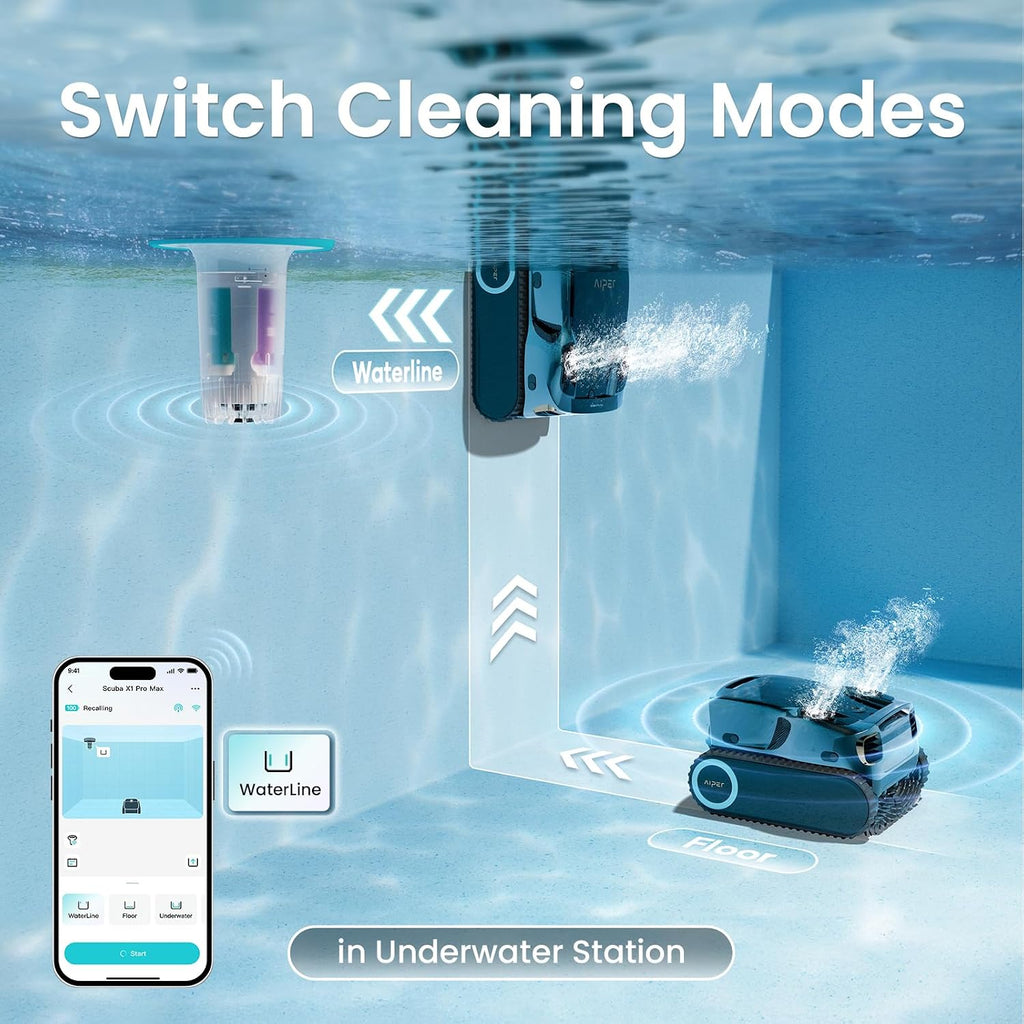 Aiper Scuba X1 Pro Max Pool Vacuum Robot & Skimmer with HydroComm Pro Smart Pool Monitor, 8,500 GPH Suction, Ultra-Fine Filtration, Real-Time Water Monitoring & Underwater WiFi Connection, Blue