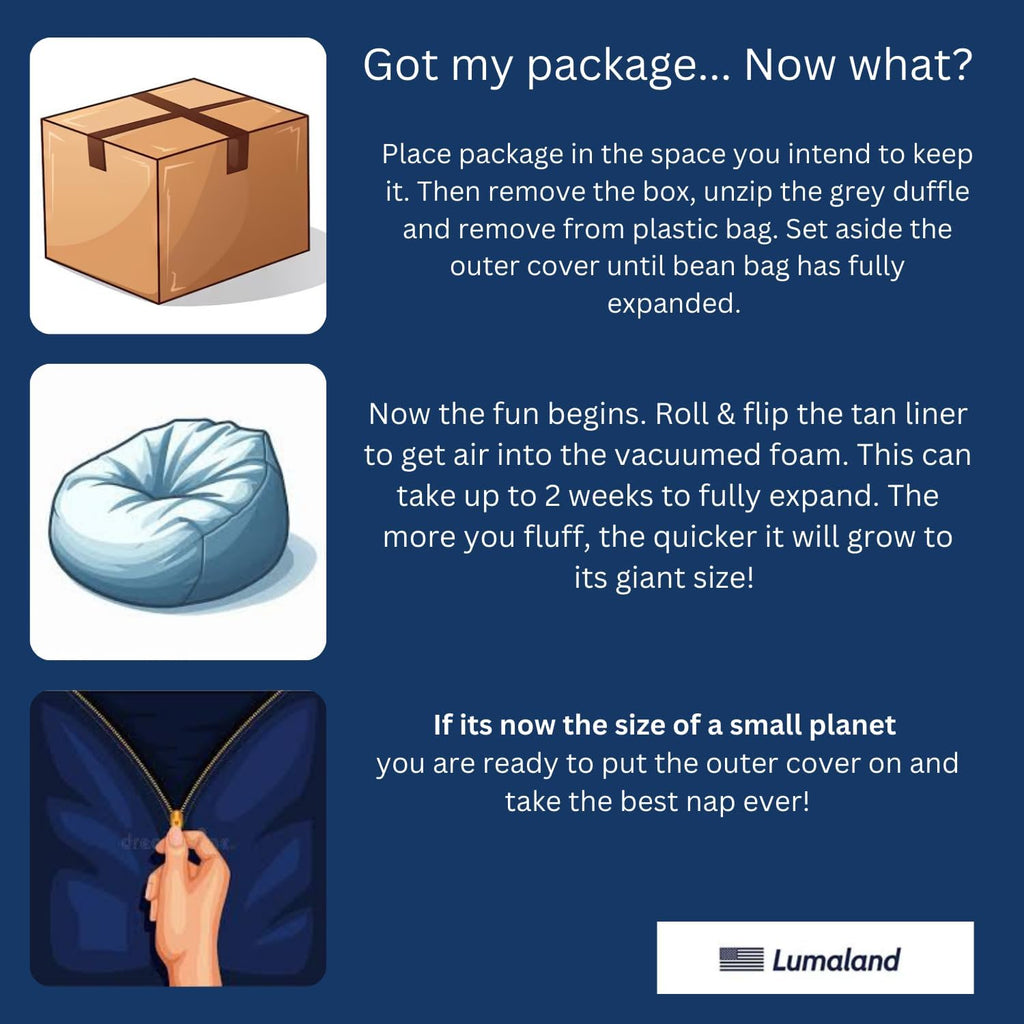 Lumaland Luxurious 4ft Bean Bag Chair with Microsuede Cover - Ultra Soft, Foam Filling, Washable Medium Bean Bag Sofa for Kids, Teenagers, Adults, Pets - Sack Chair for Dorm, Kid's Room - Navy Blue