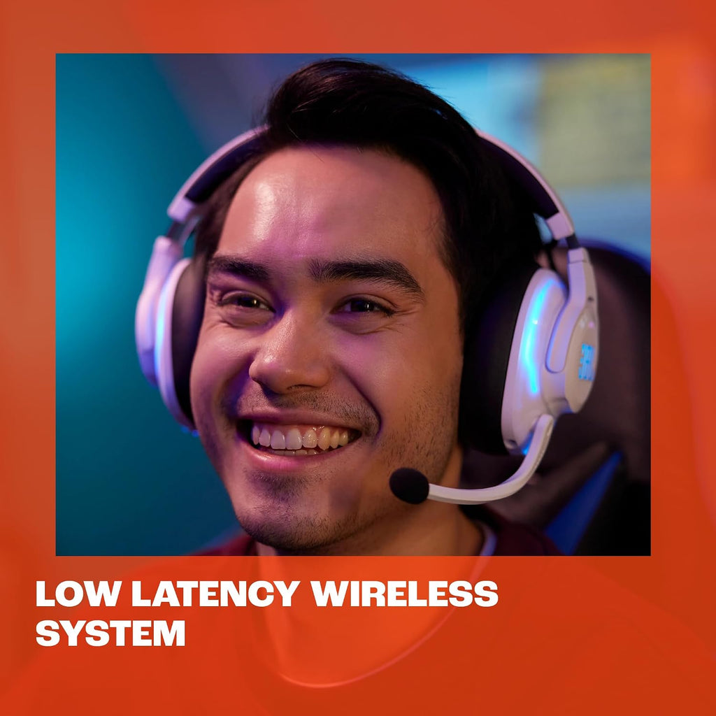 JBL Quantum 910P - Wireless Consol Over-Ear Gaming Headset with Head Tracking-Enhanced, Active Noise Cancelling and Bluetooth, QuantumSPATIAL 360, Hi-Res Certified, Low Latency Wireless (White)