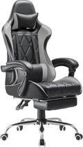 Shahoo Gaming Chair with Footrest and Massage Lumbar Support, Ergonomic Computer Seat Height Adjustable with 360°Swivel and Headrest, Grey1
