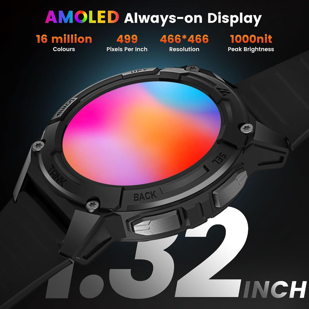 KOSPET Tank S2 Smart Watch for Men Women GPS, 5ATM Waterproof, Pressure/Altitude/Compass, 1.32' AMOLED Display Fitness Tracker(Answer/Make Call), AI Voice Assistant, 24H Sleep/Hear Rate Monitor