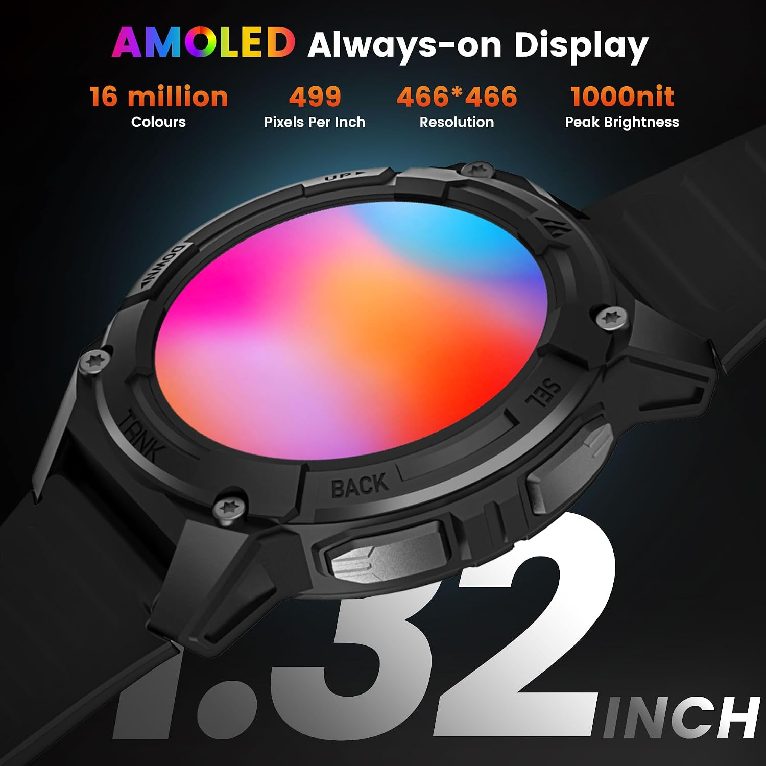 KOSPET Tank S2 Smart Watch for Men Women GPS, 5ATM Waterproof, Pressure/Altitude/Compass, 1.32' AMOLED Display Fitness Tracker(Answer/Make Call), AI Voice Assistant, 24H Sleep/Hear Rate Monitor