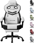 GTPLAYER Gaming Chairs for Adult - Ergonomic Big & Tall Gaming Seat with Footrest & Lumbar Support, Comfortable Office Chair 90-155° Reclining - Heavy Duty Wide Computer Seat, White Grey