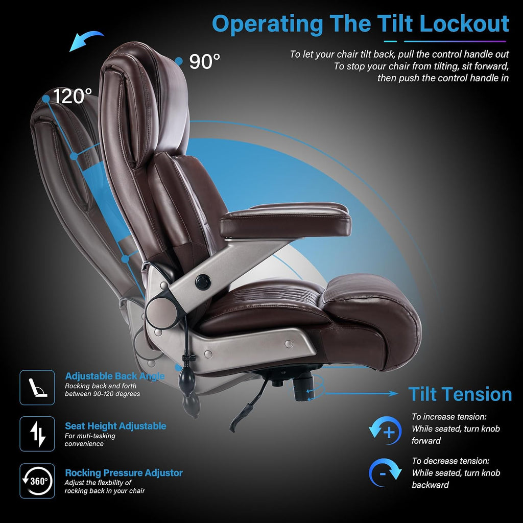 Big and Tall 700lbs Office Chair - Adjustable Lumbar Support 3D Flip Arms Heavy Duty Metal Base&Wheels, High Back Large Executive Computer Desk Chair, Thick Padded Ergonomic Design for Back Pain