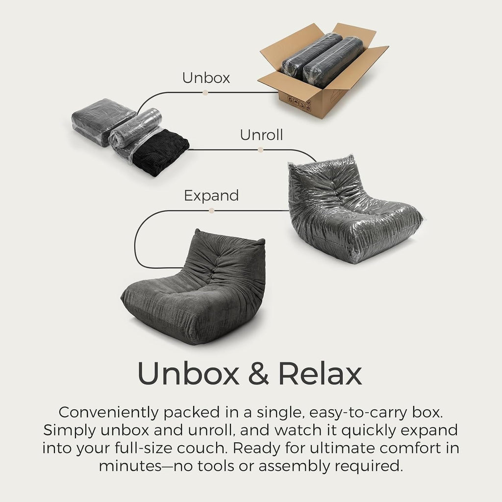 Sytopia Bean Bag Chair, Large Reading Chair for Adults Ultra-Comfy, Corner Sofa 40D Foam, Togo Sofa Furniture for Living Room Bedroom Gaming, Black Onyx
