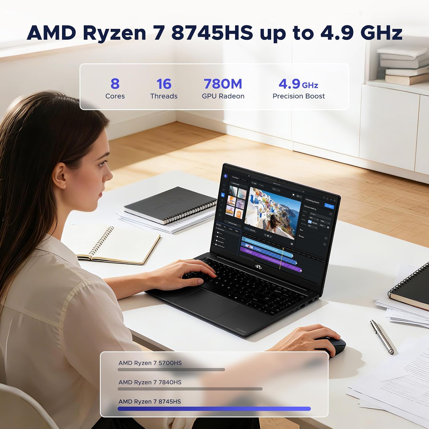 NIMO 17.3' Light-Gaming-Laptop, AMD Ryzen 7 8745HS 8 Cores 16GB DDR5 RAM 512GB SSD, Radeon 780M Graphics, FHD IPS Display, 100W Type-C Fast Charger, Backlit Keyboard, Fingerprint, USB 4.0