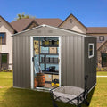 KEIKI 8x6 FT Outdoor Metal Storage Shed with Peaked Roof,Vents,Window and Metal Foundation for Garden Yard Lawn