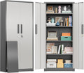 Greenvelly Metal Storage Cabinet, 63' H Locking Metal Storage Cabinet with Doors and 4 Shelves, Lockable Steel Cabinets for Kitchen, Bedroom, Living Room, Office (White Grey)