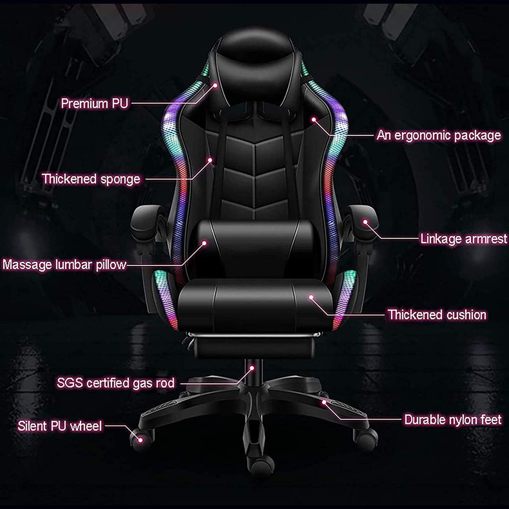 Gaming Chair with Bluetooth Speakers, Video Game Chairs Gaming Lights- Ergonomic Massage Gaming Chair Full Massage Lumbar Support Adjustment of Backrest Dual Gaming Chair…