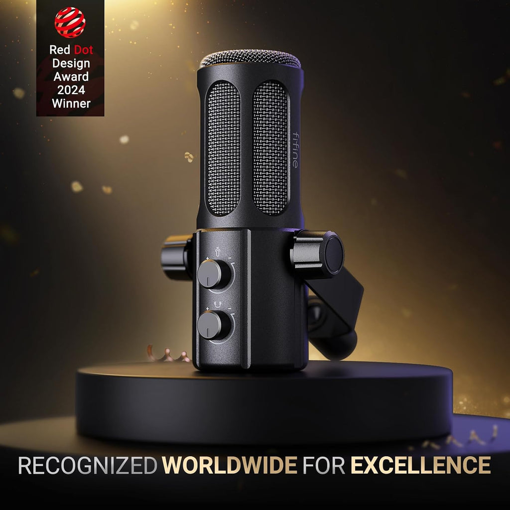 FIFINE Podcast Microphone, USB/XLR Vocal Dynamic Microphone for Streaming, Recording, Broadcast, Content Creator, Studio Microphone for PC with Mute Button, Headphone Monitoring-AmpliTank TANK6