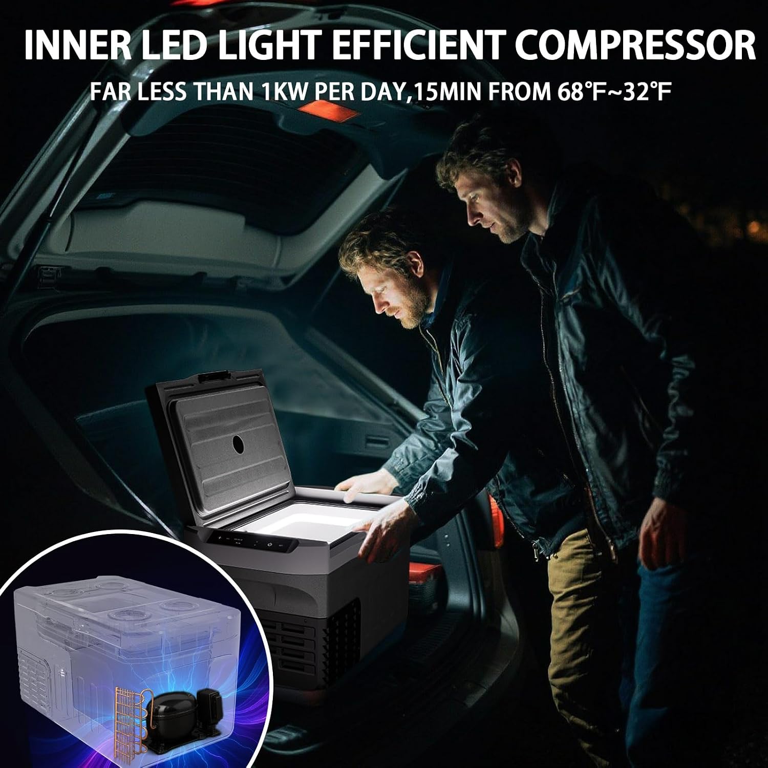 12 Volt Refrigerator, 23QT(22L) Mini Portable Car Fridge, Freezer Compressor Electric Cooler -4℉~68℉, 12/24V DC 100-240V AC for Truck Van RV SUV Travel Camping Road Boat Trips
