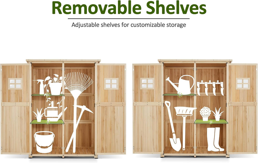 MCombo Large Wooden Outdoor Storage Cabinet with 2 Shelves, Oversize Garden Storage Shed with Lock, Tool Shed for Patio Yard Lawn, 1911 (Beige)