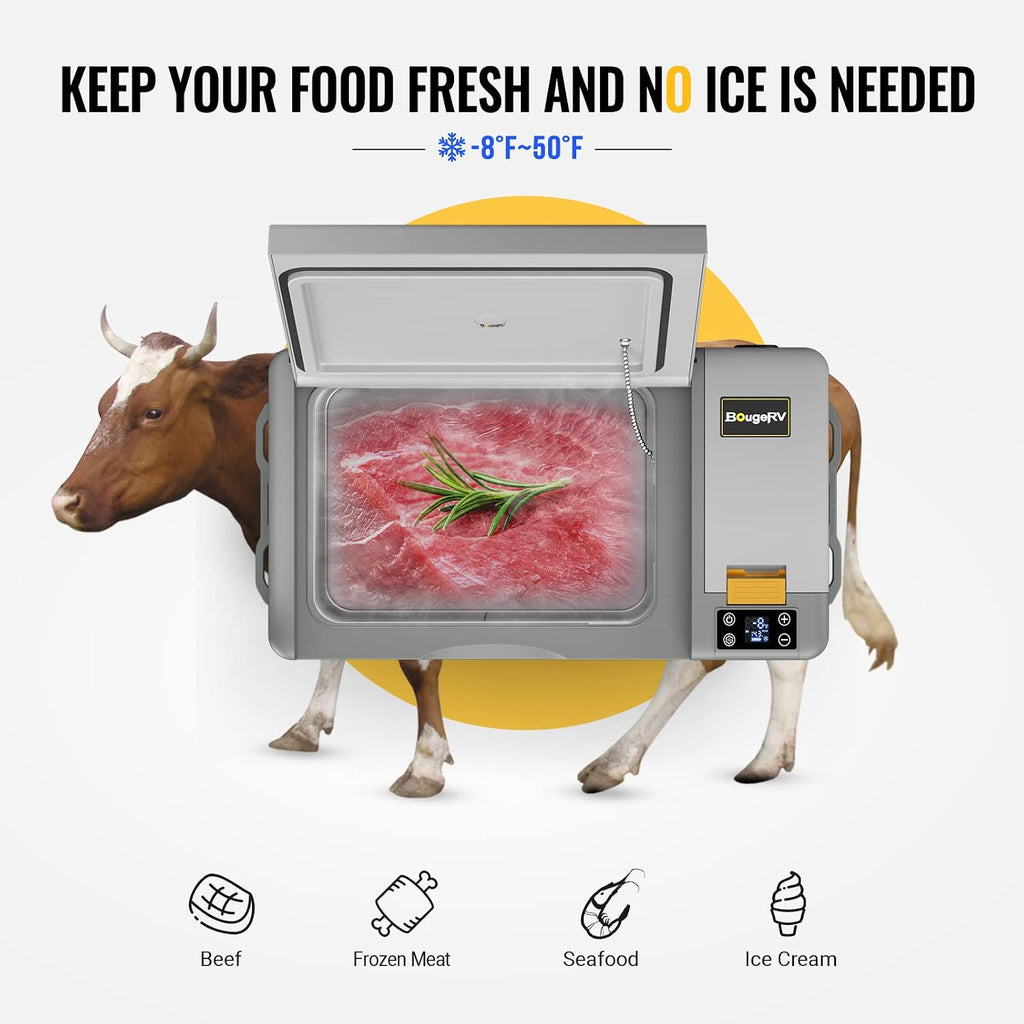 BougeRV 12 Volt Refrigerator, CRPRO 30 Quart 12V Car Fridge, Portable Freezer (-8℉~50℉), Compressor Cooler with 12V/24 DC, 110-240 AC for Outdoor Camping Overlanding Truck RV SUV Van (White)