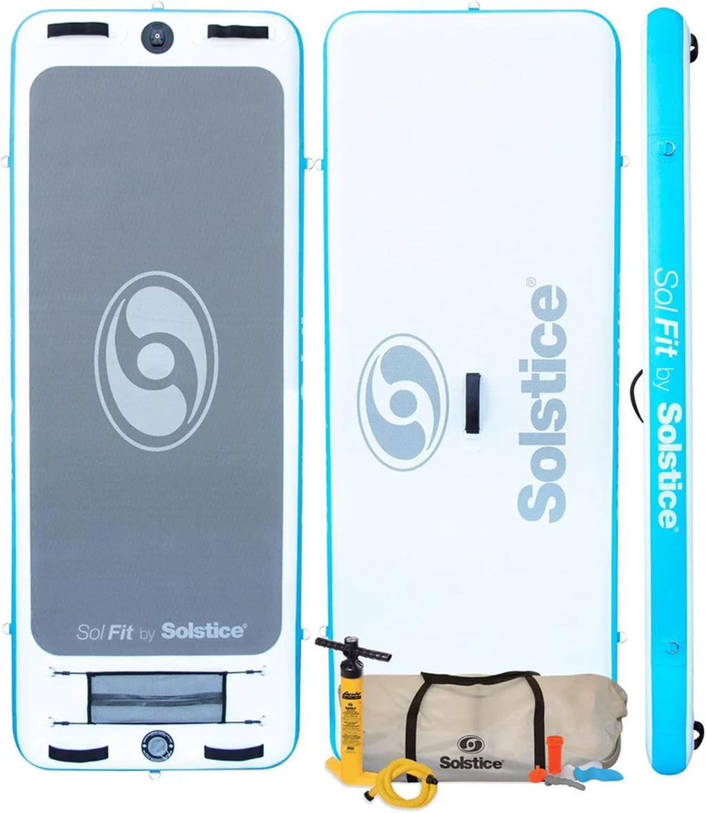 SOLSTICE Sol Fit Inflatable Stand-Up Paddleboard & Aquatic Fitness Mat with 7'10' Non-Slip Traction Pad - Floating Exercise Platform for Yoga, Pilates & Meditation, Includes Pump & Carry Bag