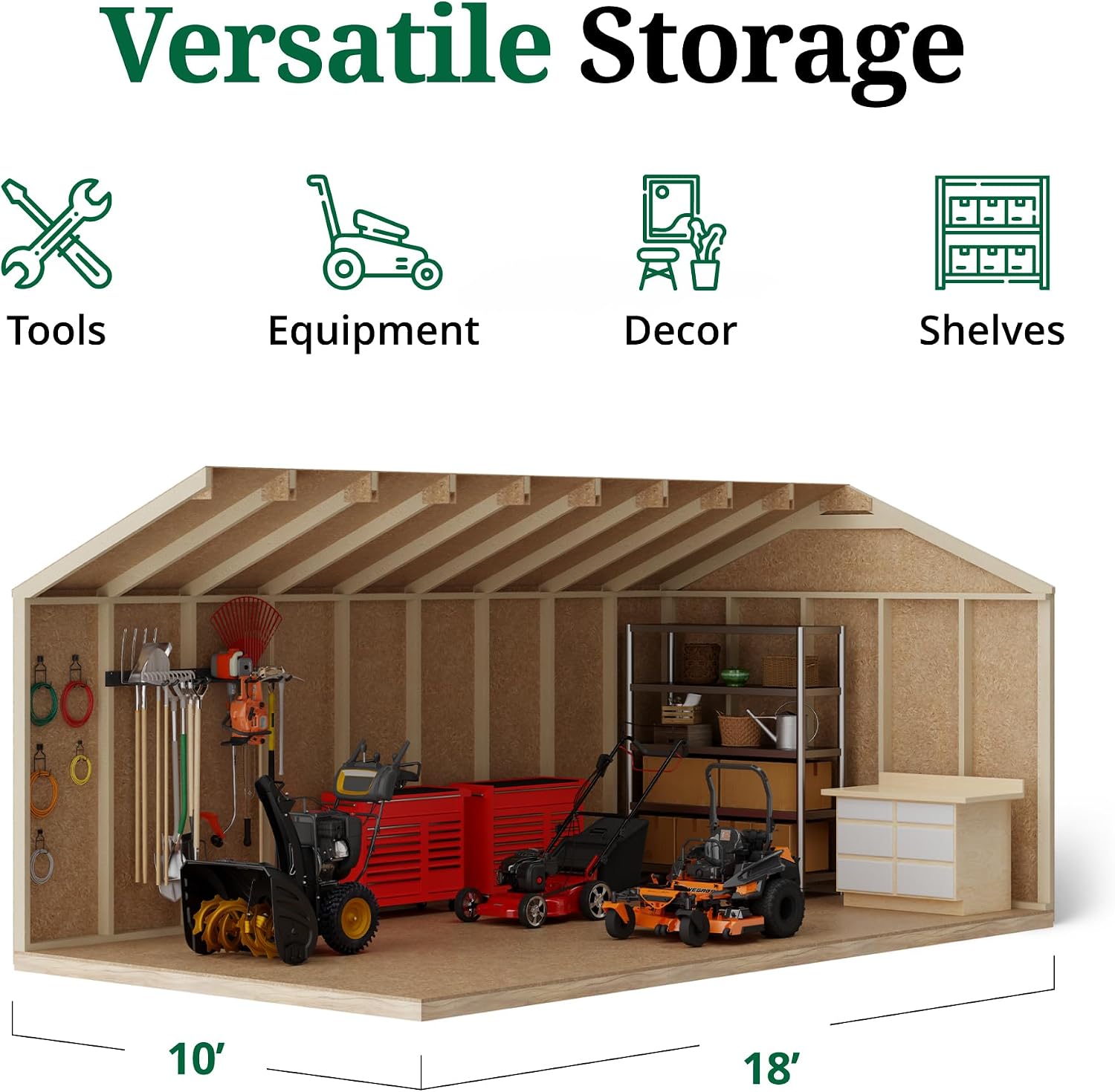 Little Cottage Co. 10x18 Value Workshop Shed with Operable Windows and Floor, Outdoor Wood Storage Do-It-Yourself Precut Kit
