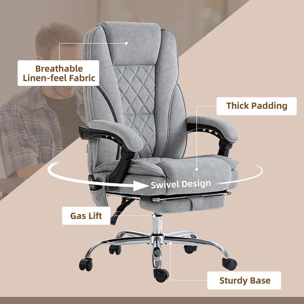 Vinsetto Massage Office Chair with Foot Rest, Executive Computer Desk Chair with 6 Vibration Point and Heat, Reclining Backrest, Swivel Wheels, Adjustable Height, Gray