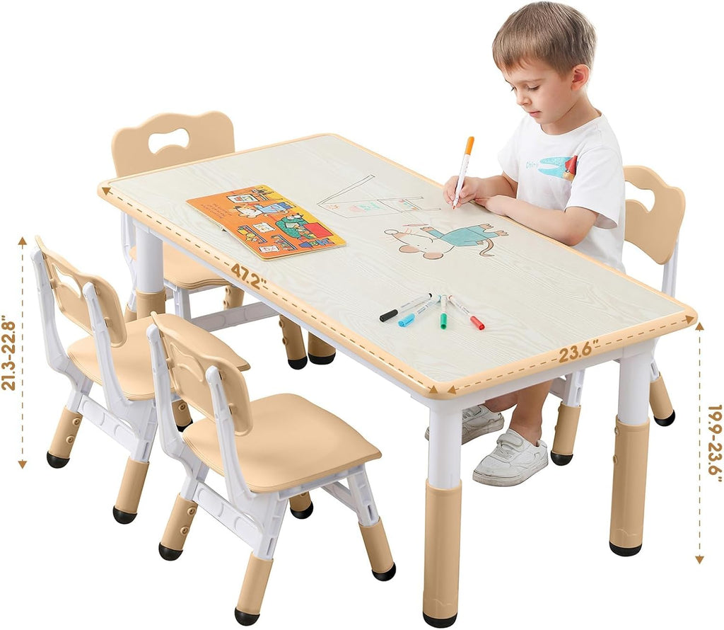 Kids Table and Chair Set for Toddlers - Adjustable Activity Center with Non-Slip Legs & Graffiti-Proof Surface Ages 3-12