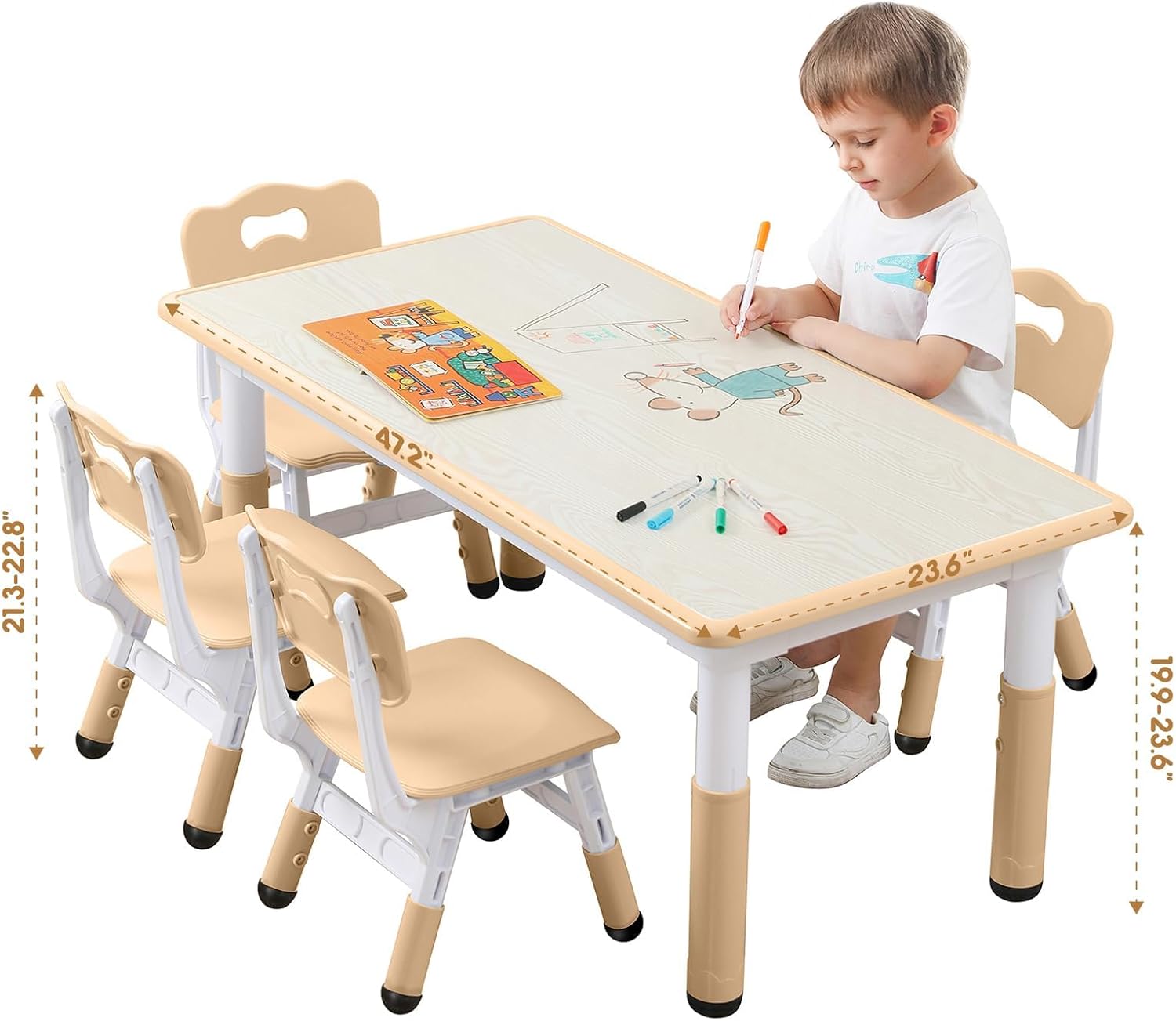 Kids Table and Chair Set for Toddlers - Adjustable Activity Center with Non-Slip Legs & Graffiti-Proof Surface Ages 3-12