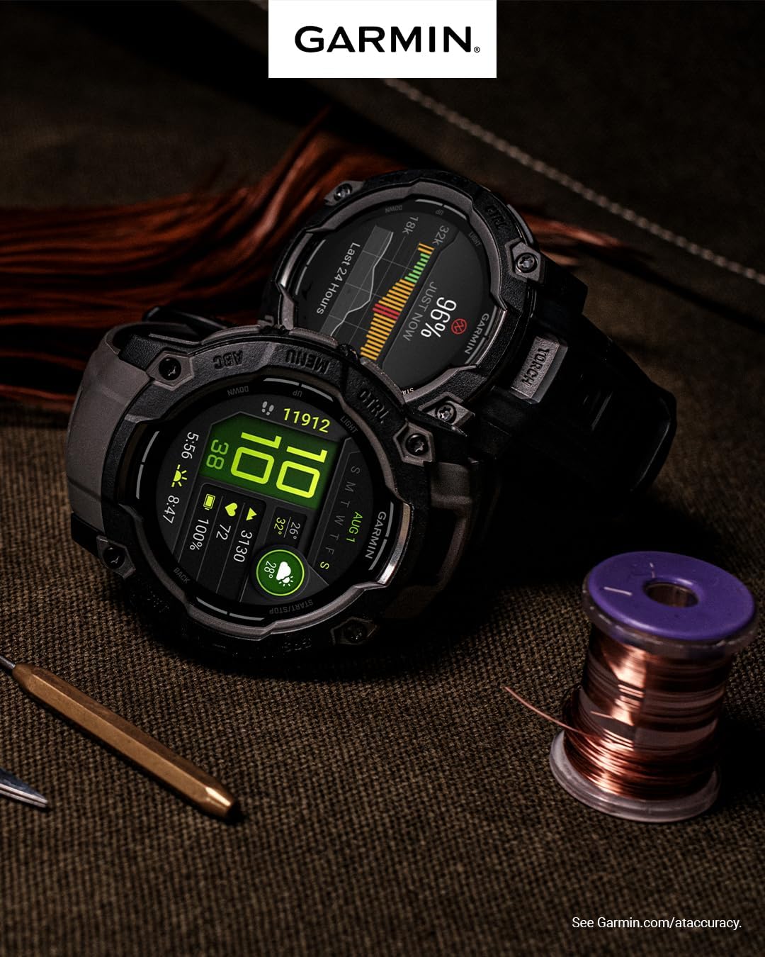 Garmin Instinct 3 45mm, AMOLED, Outdoor GPS Smartwatch, 24/7 Fitness and Tactical Smart Watch, 18 Days of Battery Life, Built-in Flashlight, Black (010-02936-00) Bundle