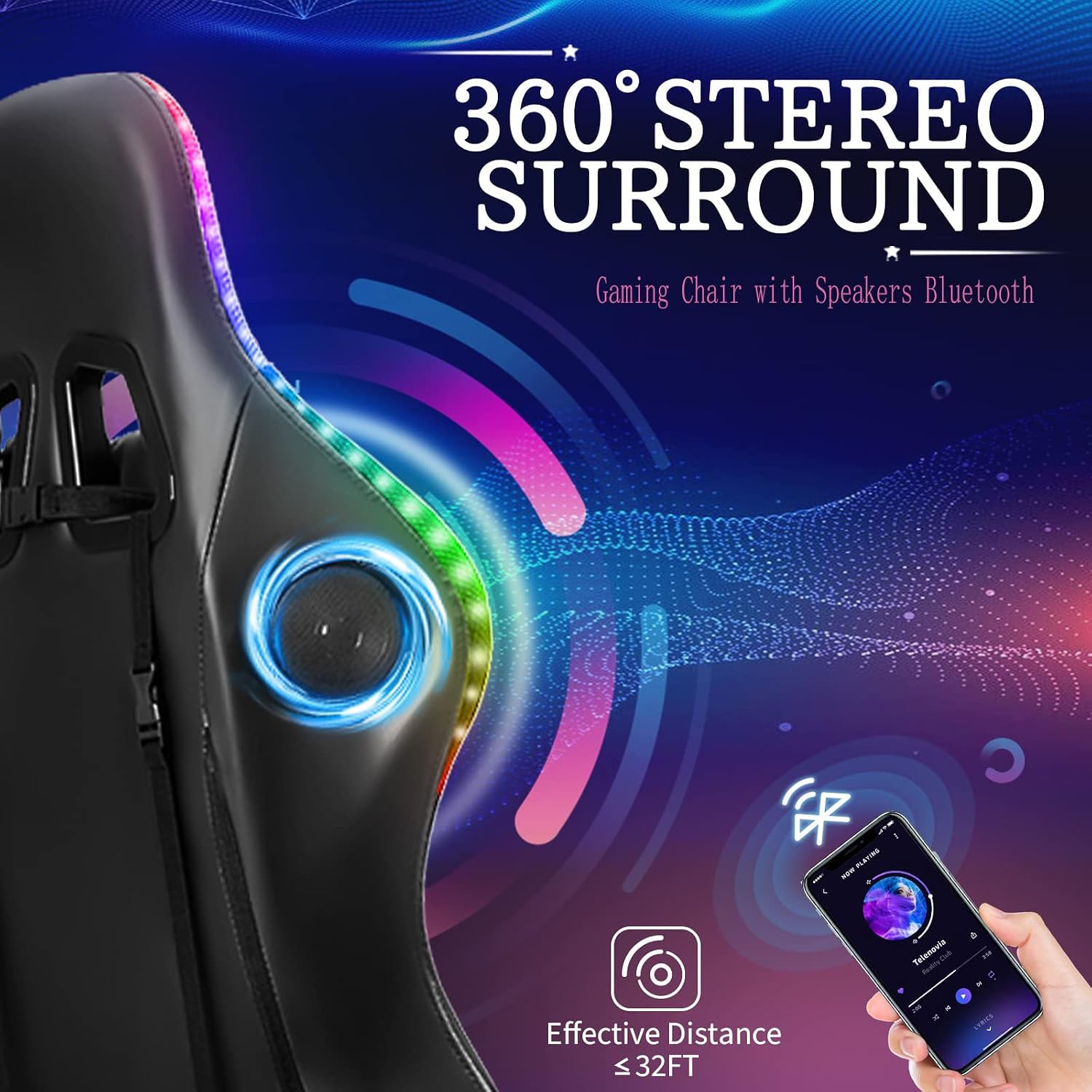 Massage Gaming Chairs for Heavy People Adults, Gaming Chair with RGB LED Lights and Dual Speakers,Ergonomic Reclining Office Desk Computer Chair with Footrest and Lumbar Support,Red